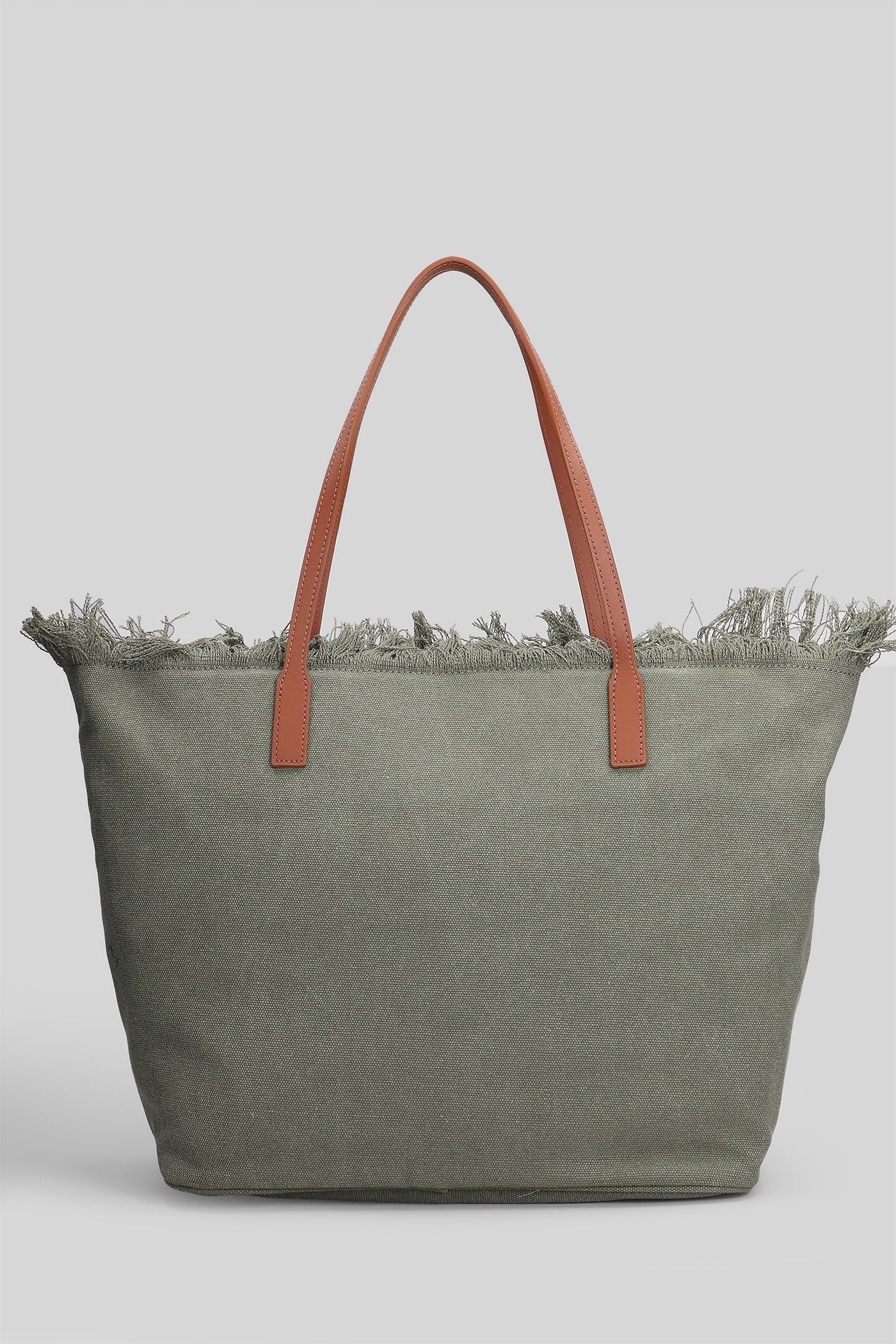City Bag Fringe Tote in green canvas - Image 3