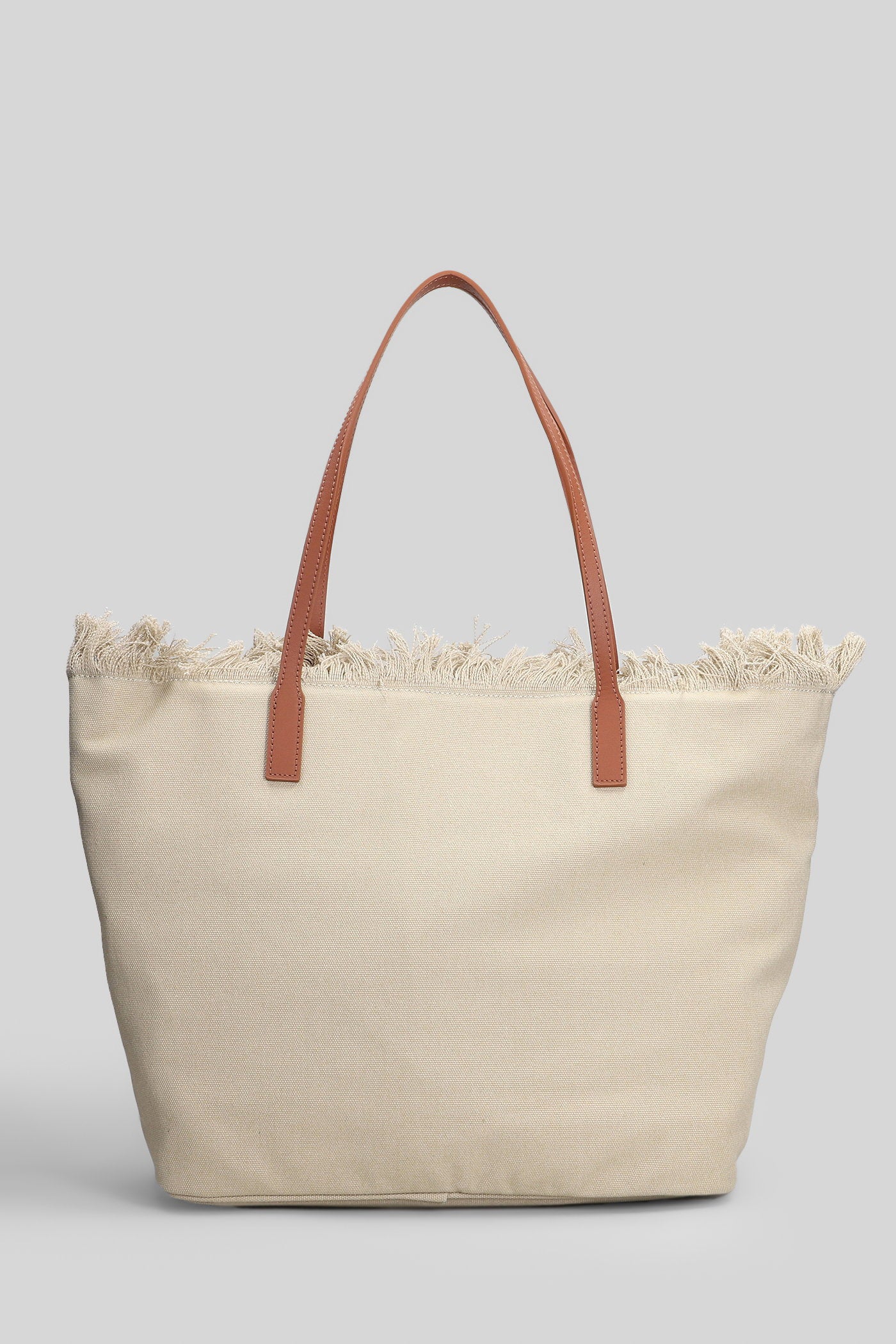 City Bag Mid Fringe Tote in beige canvas - Image 3