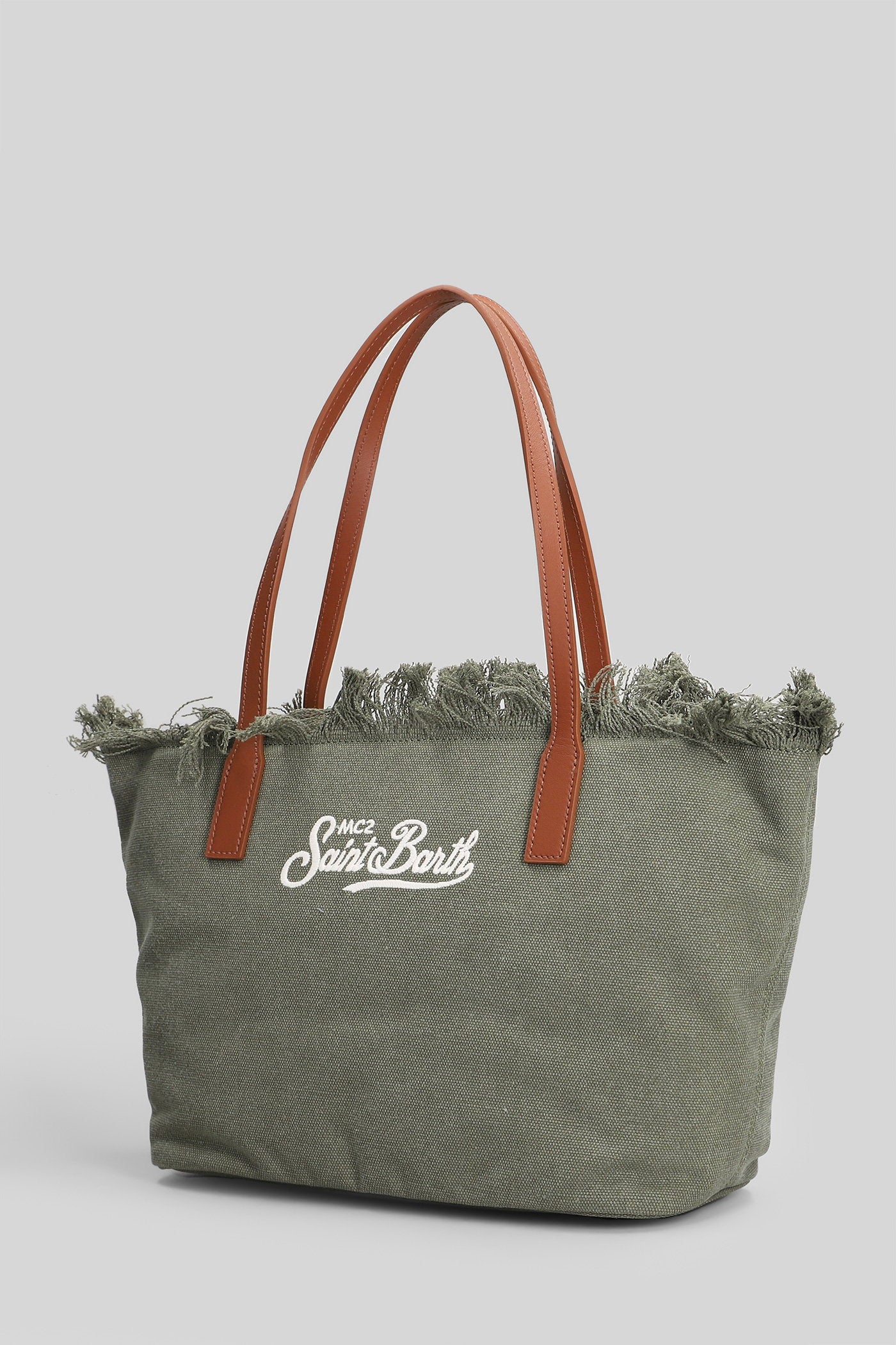 City Bag Mid Fringe Tote in green canvas - Image 2