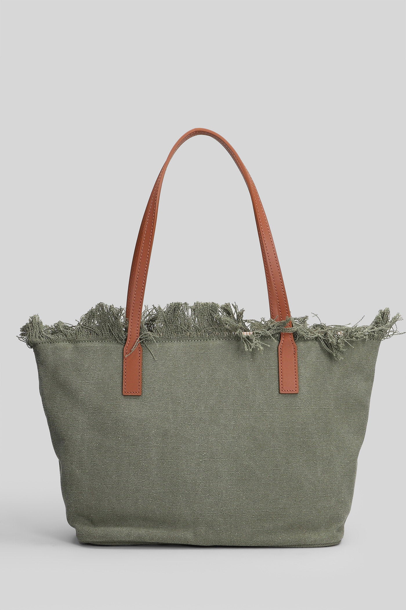City Bag Mid Fringe Tote in green canvas - Image 3