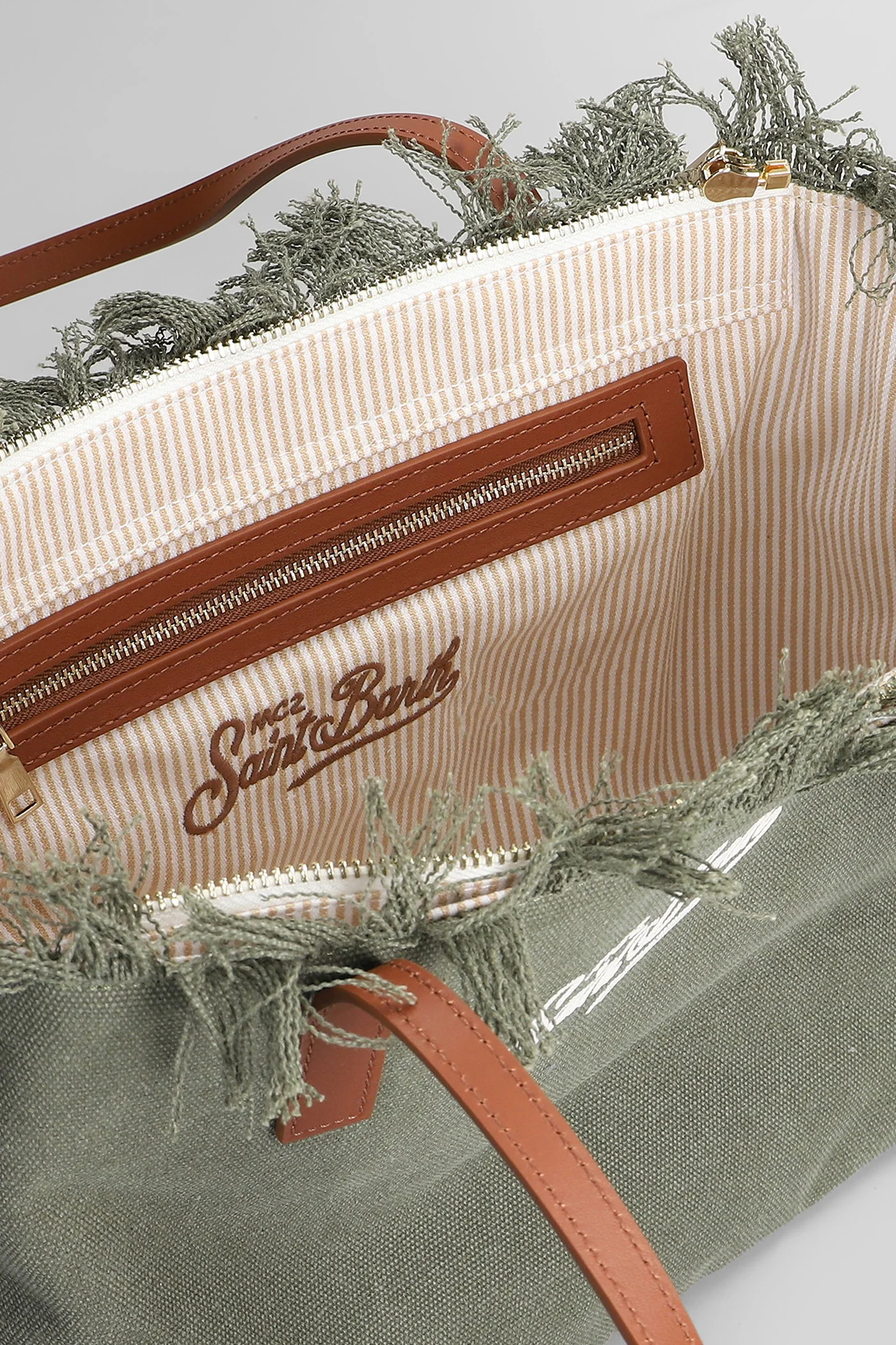 City Bag Mid Fringe Tote in green canvas - Image 4