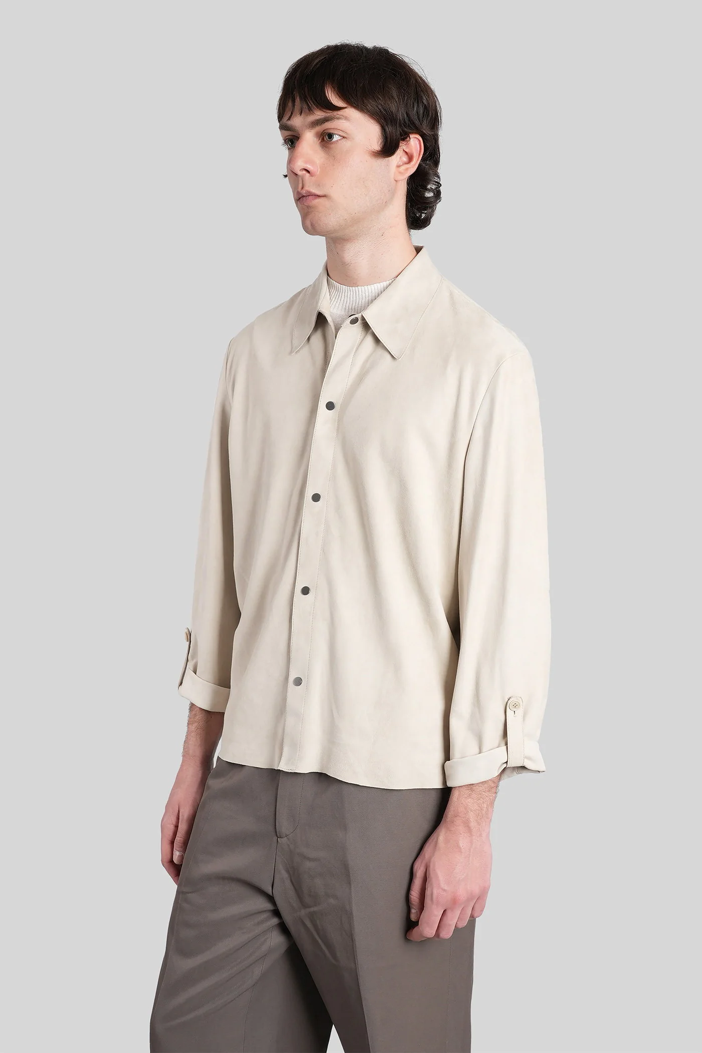 Leather jacket in beige leather - Image 4