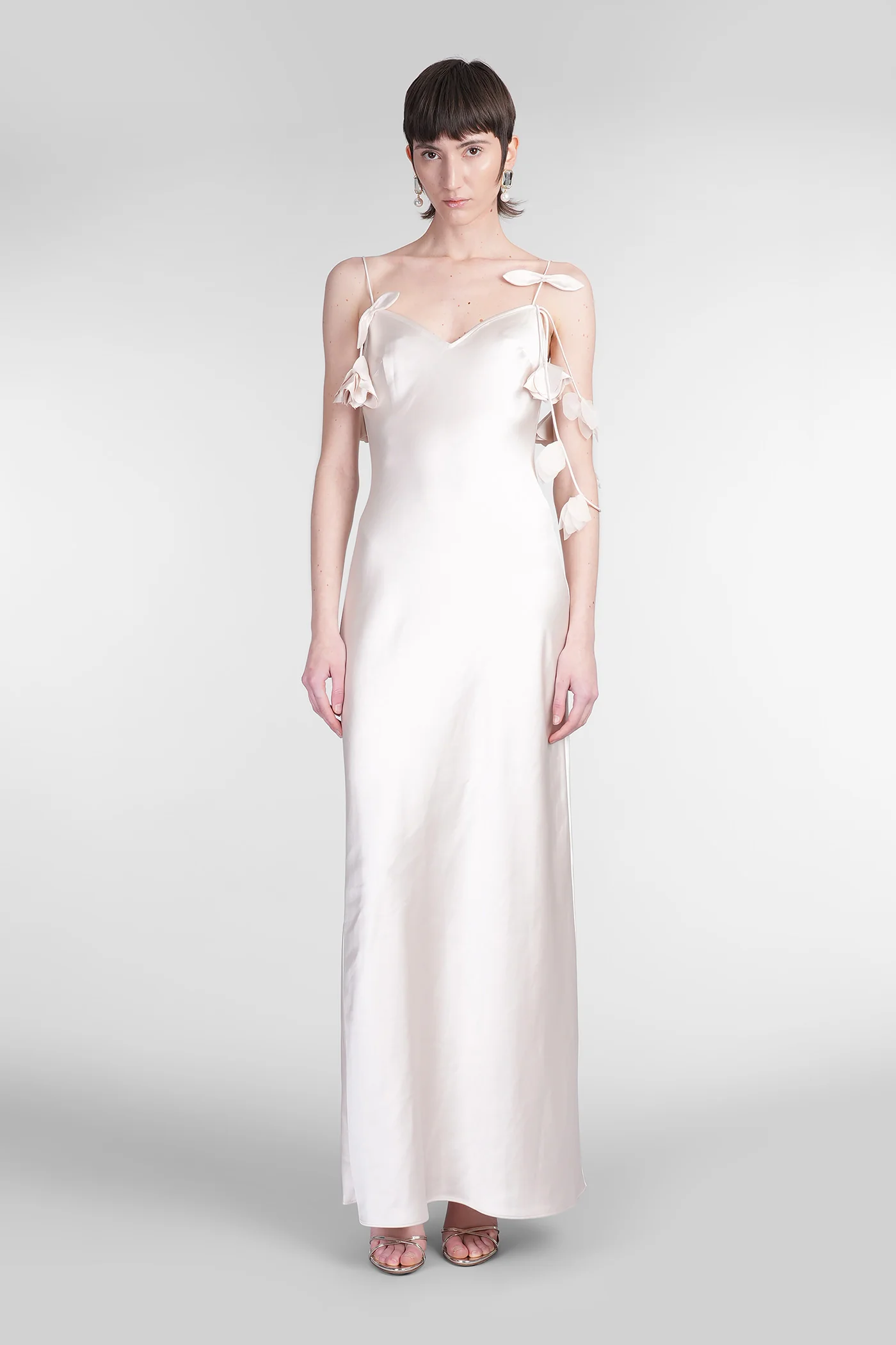 Long dress in beige polyester
