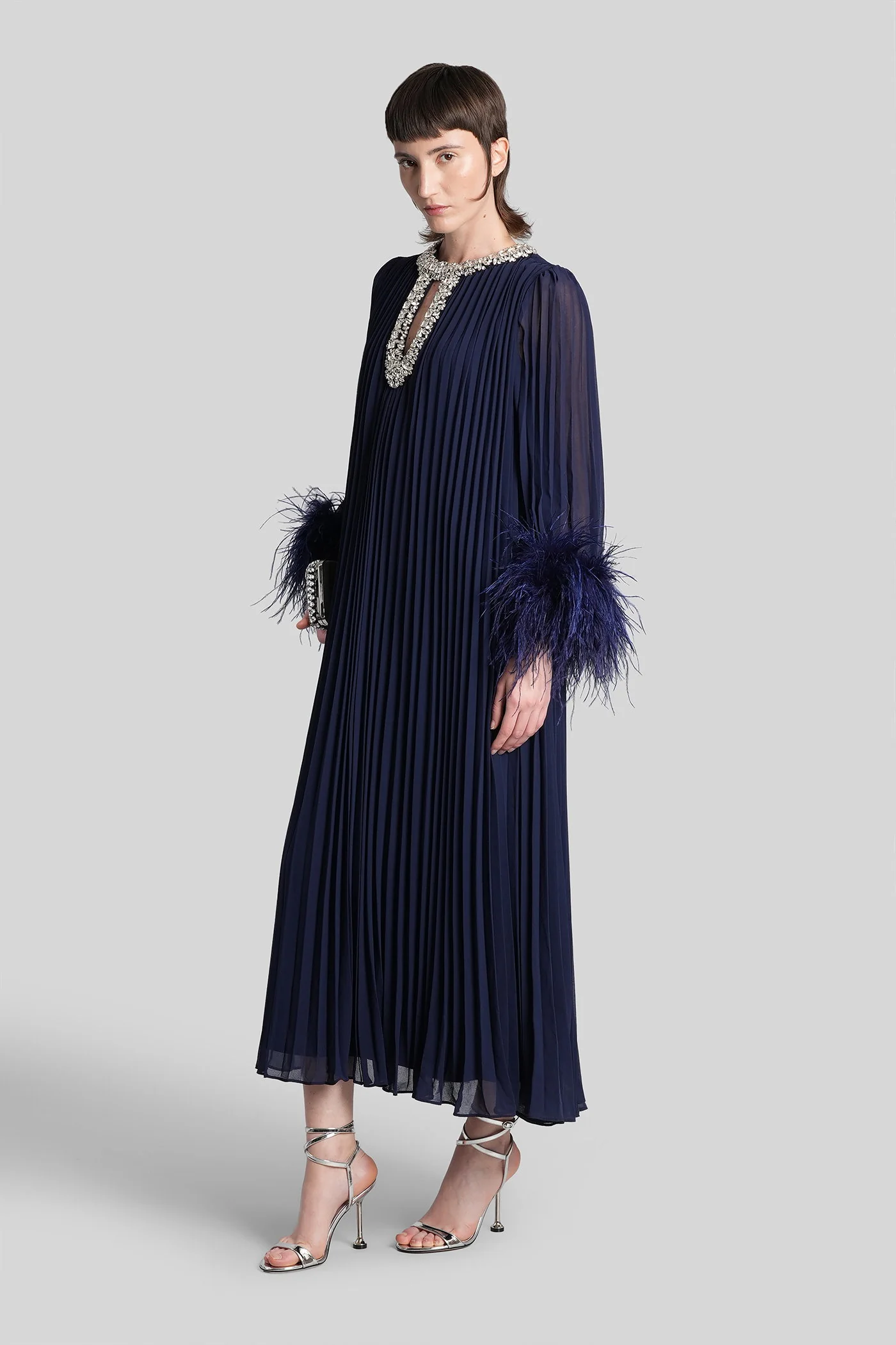 Long dress in blue polyester - Image 2