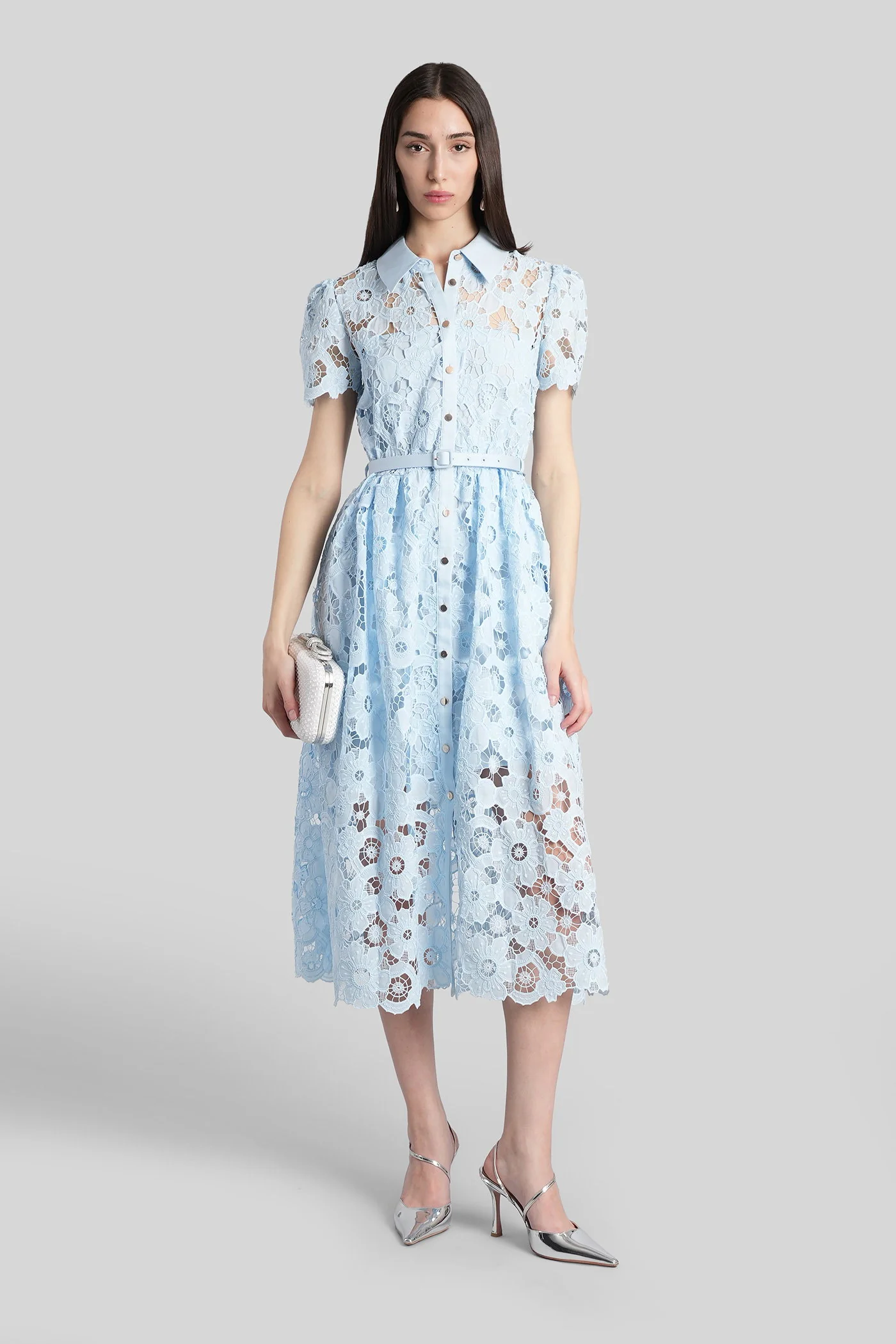 Long dress in cyan polyester - Image 2
