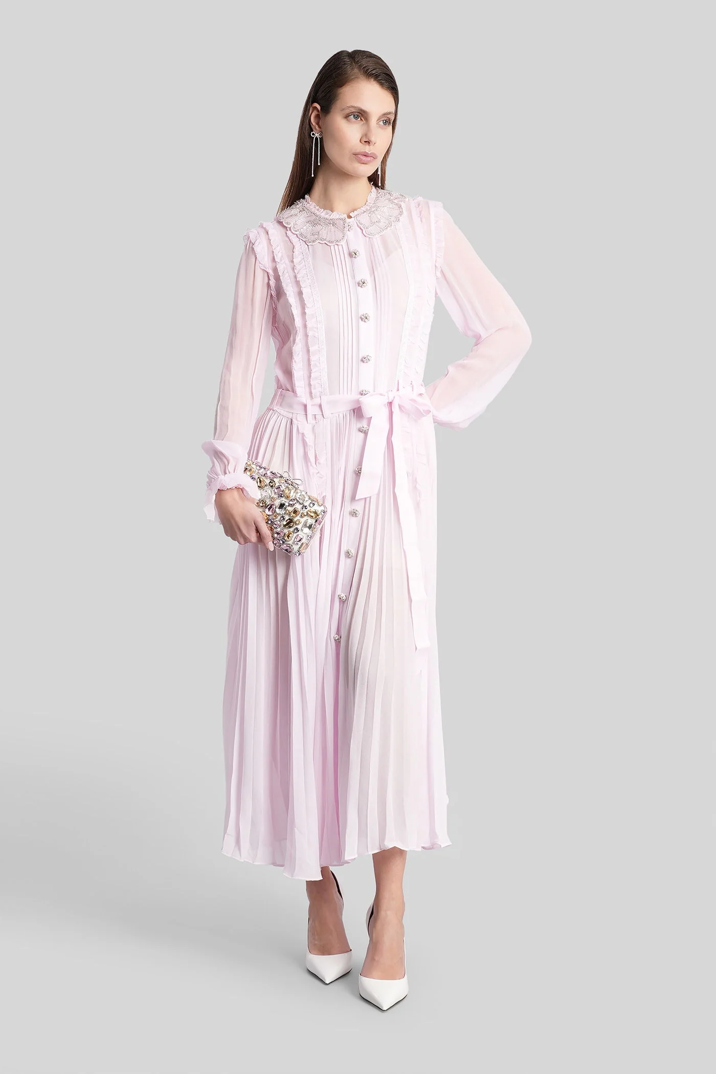 Long dress in rose-pink viscose - Image 2