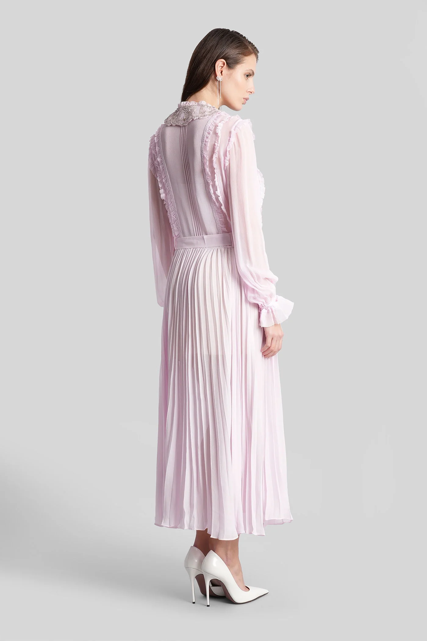 Long dress in rose-pink viscose - Image 3
