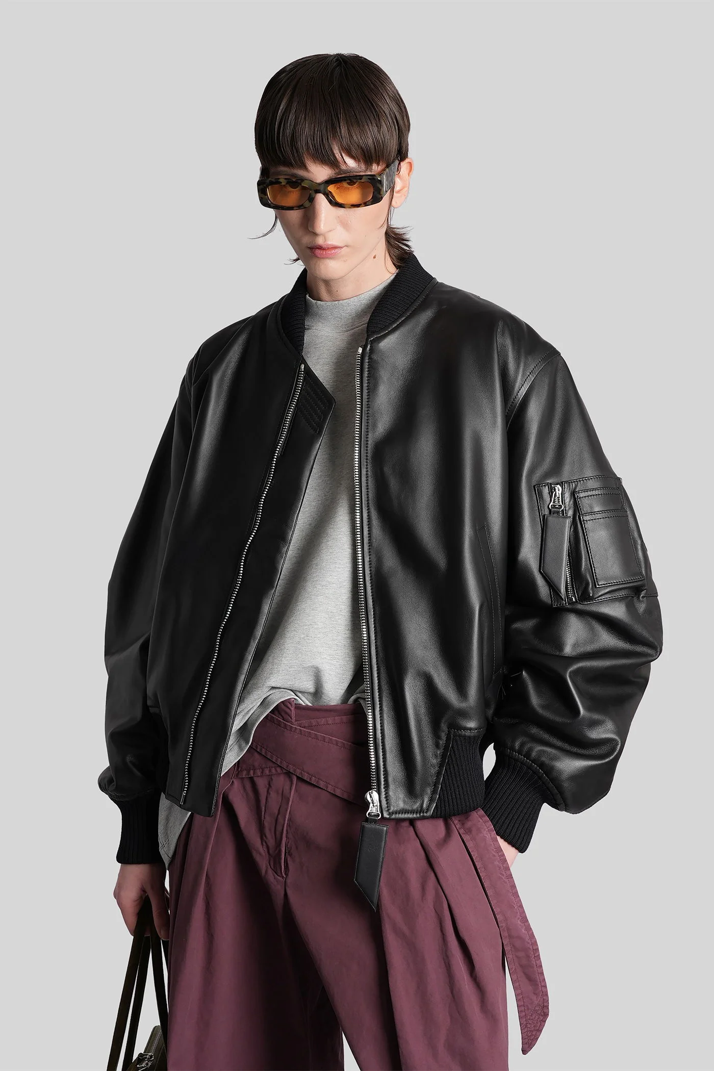 Bomber Jacket in black leather