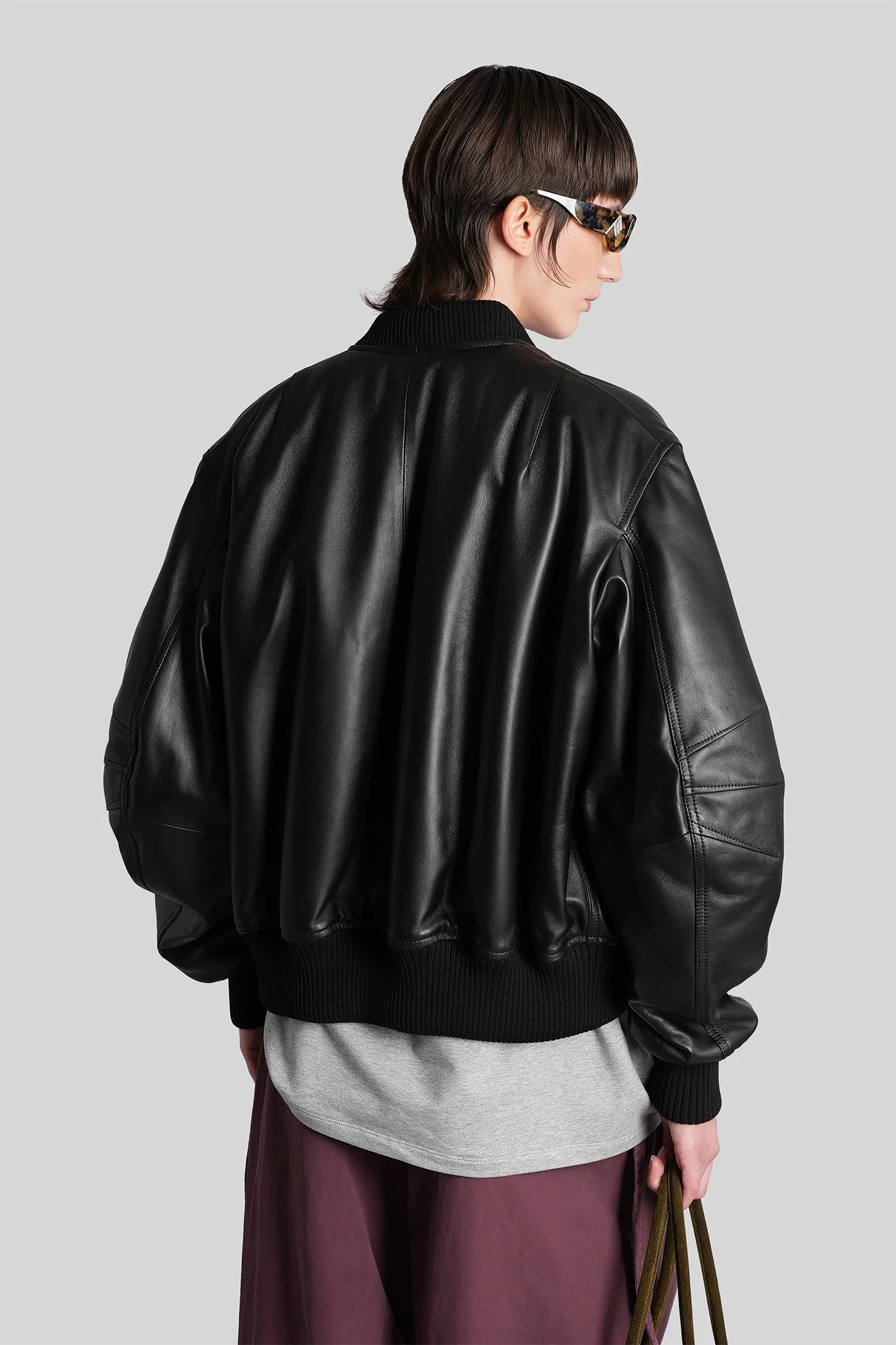Bomber Jacket in black leather - Image 3