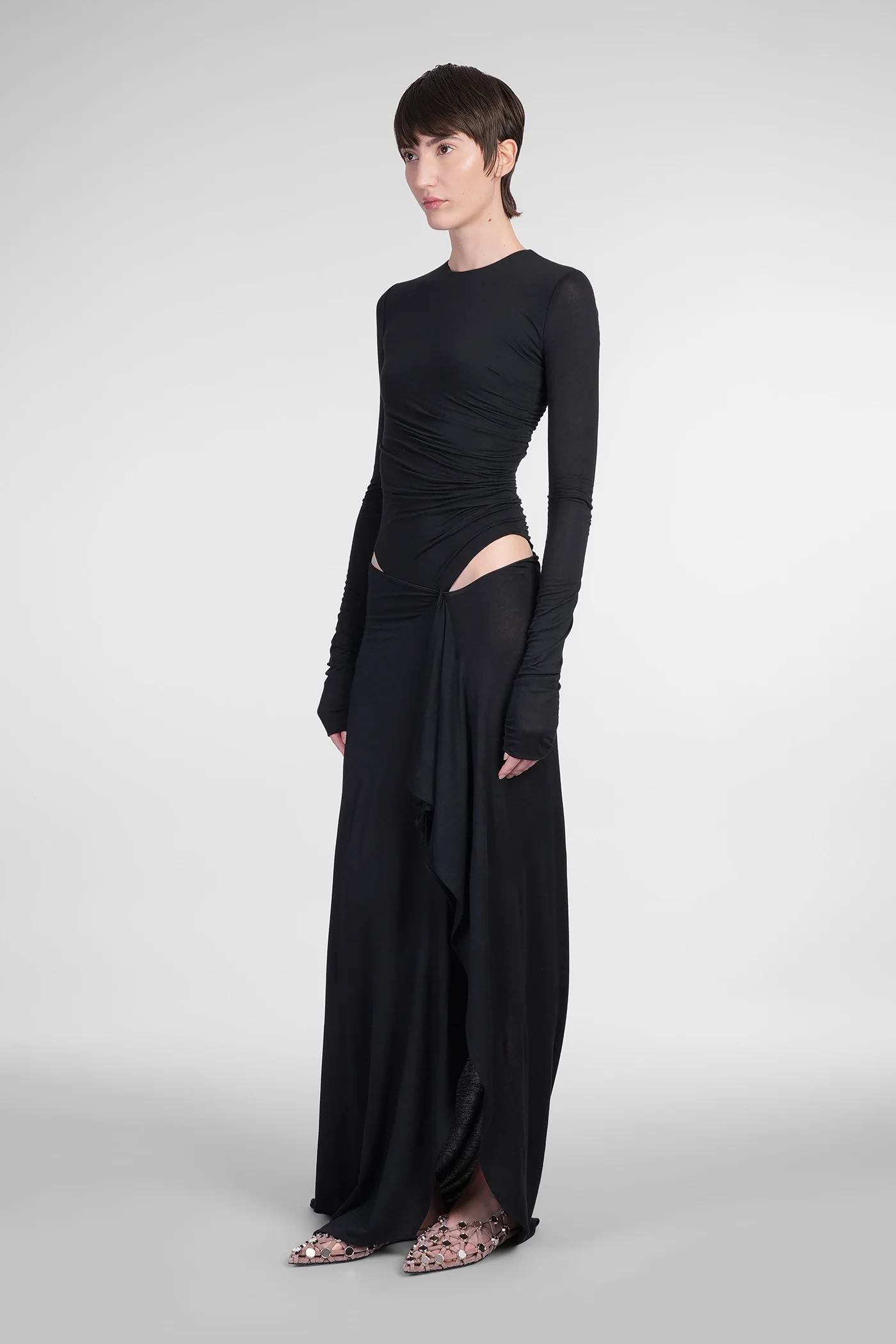 Long dress in black modal - Image 4