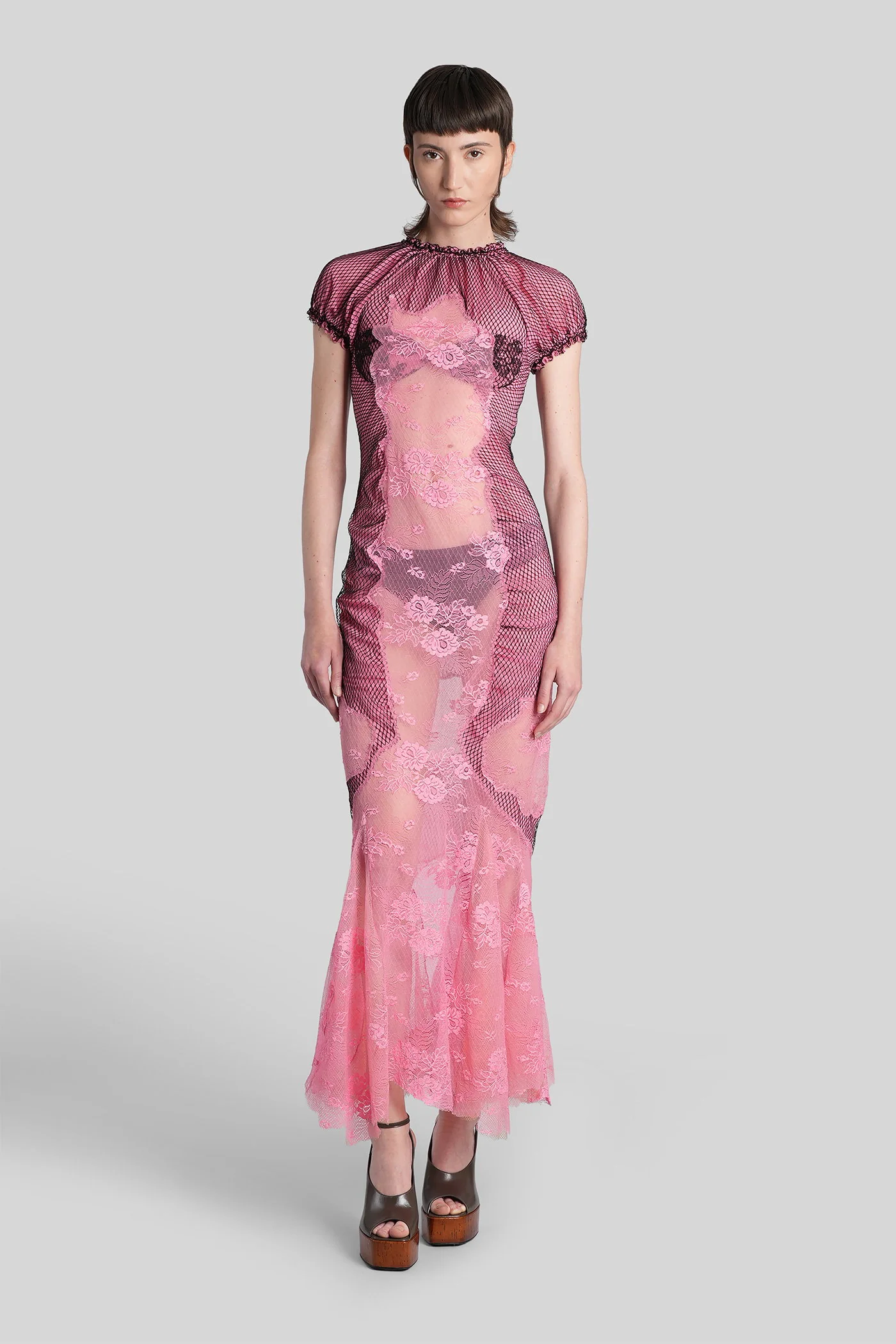 Long dress in rose-pink polyamide