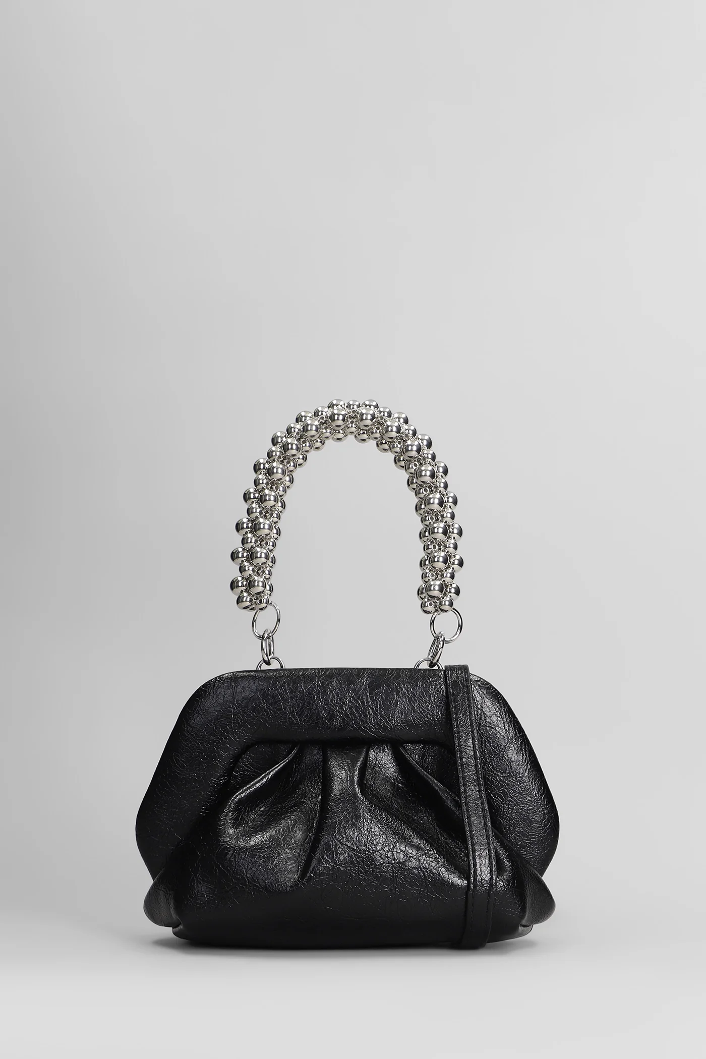 Gea Handle Beads Clutch in black faux leather