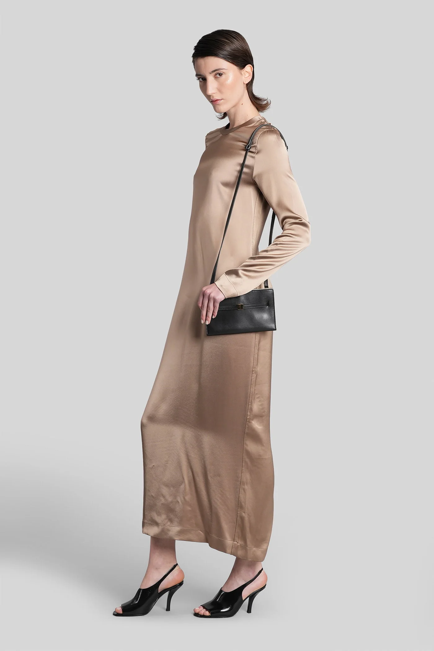 Long dress in bronze viscose - Image 2