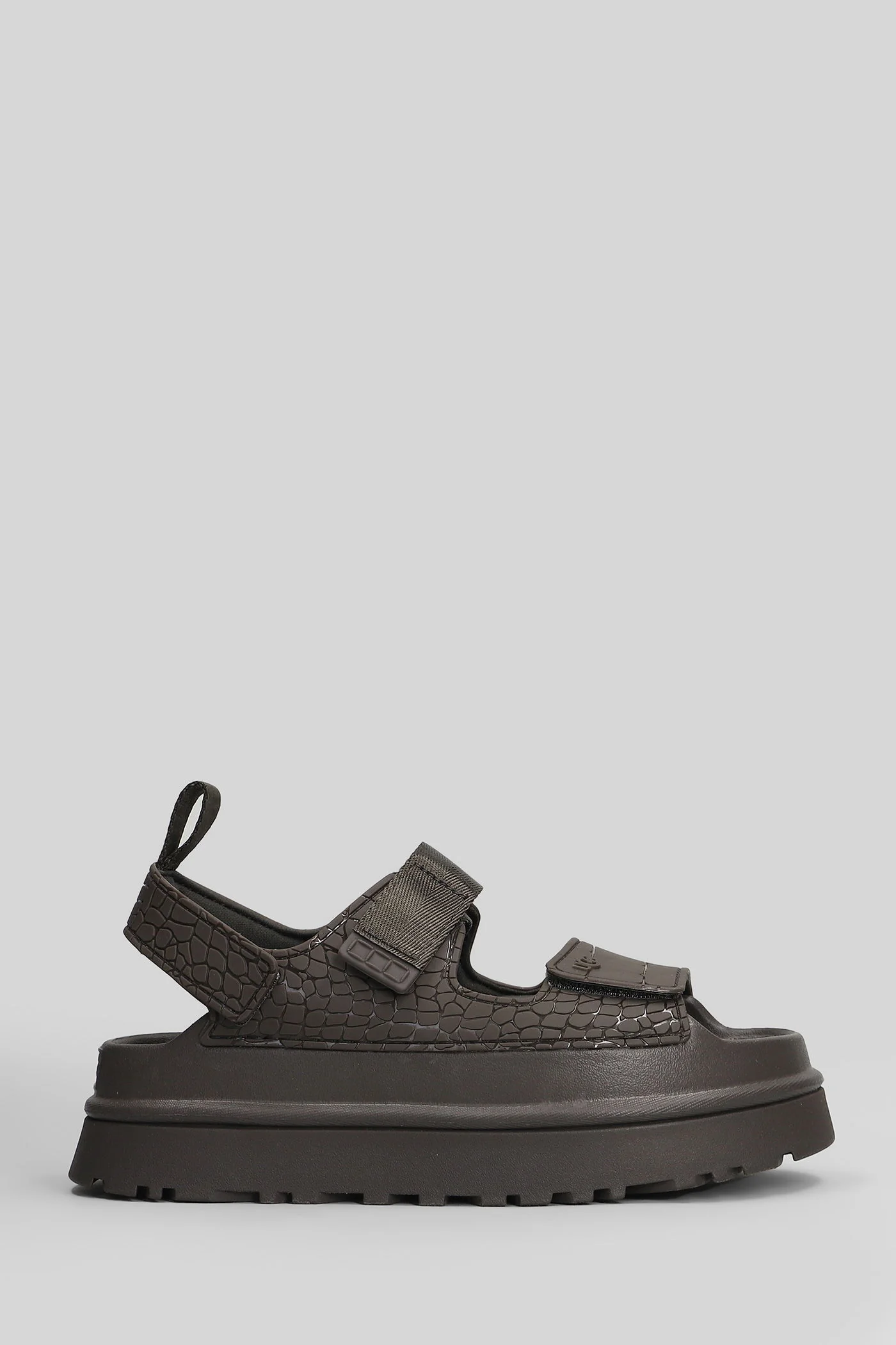 Goldenglow Embossed Sandals in brown rubber/plasic