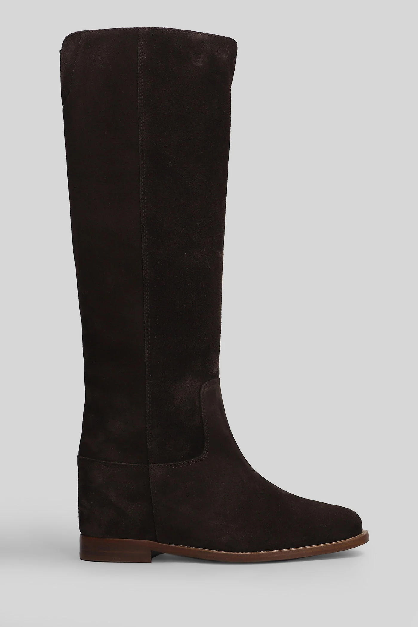 in dark brown suede