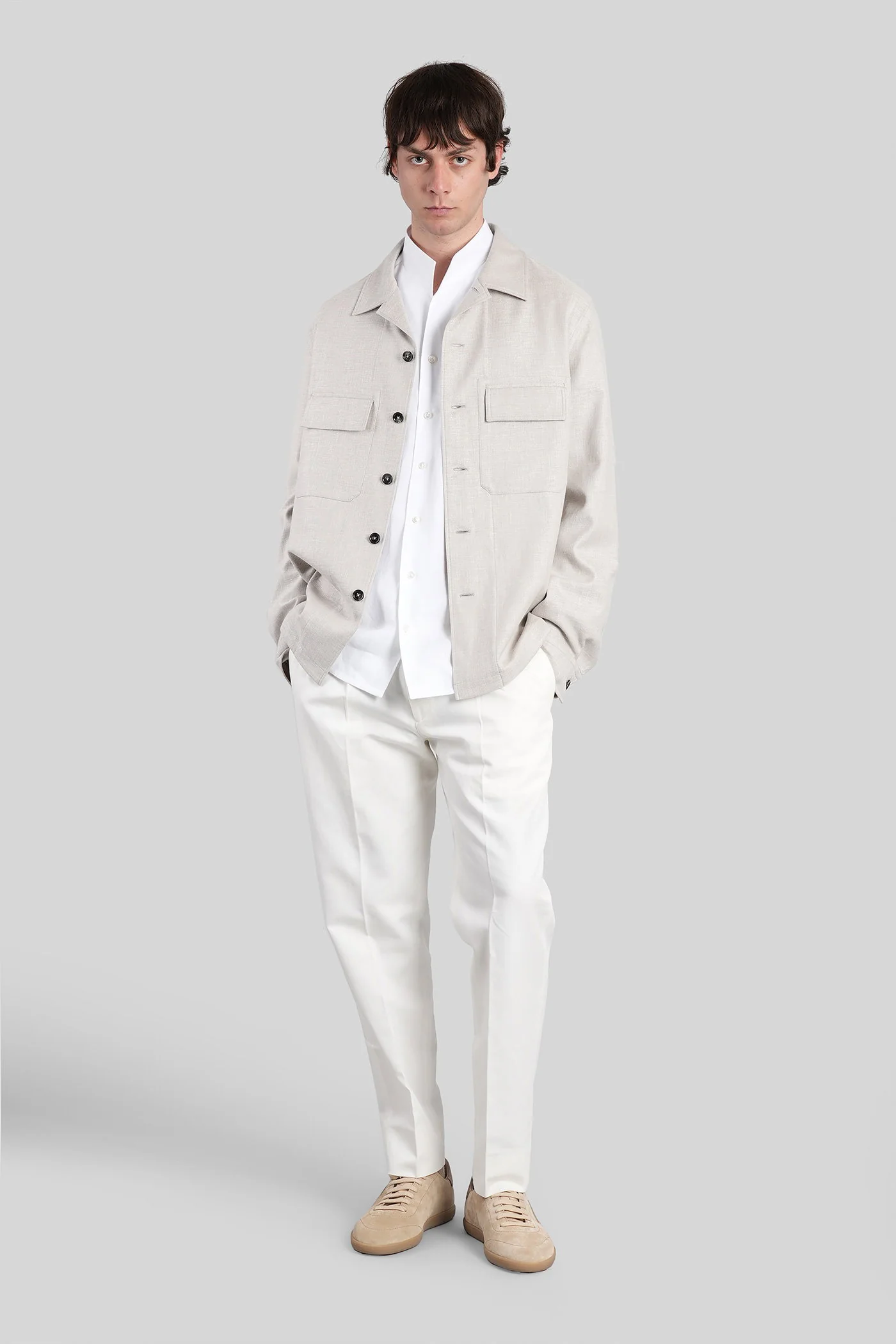 Casual jacket in beige linen - Image 2