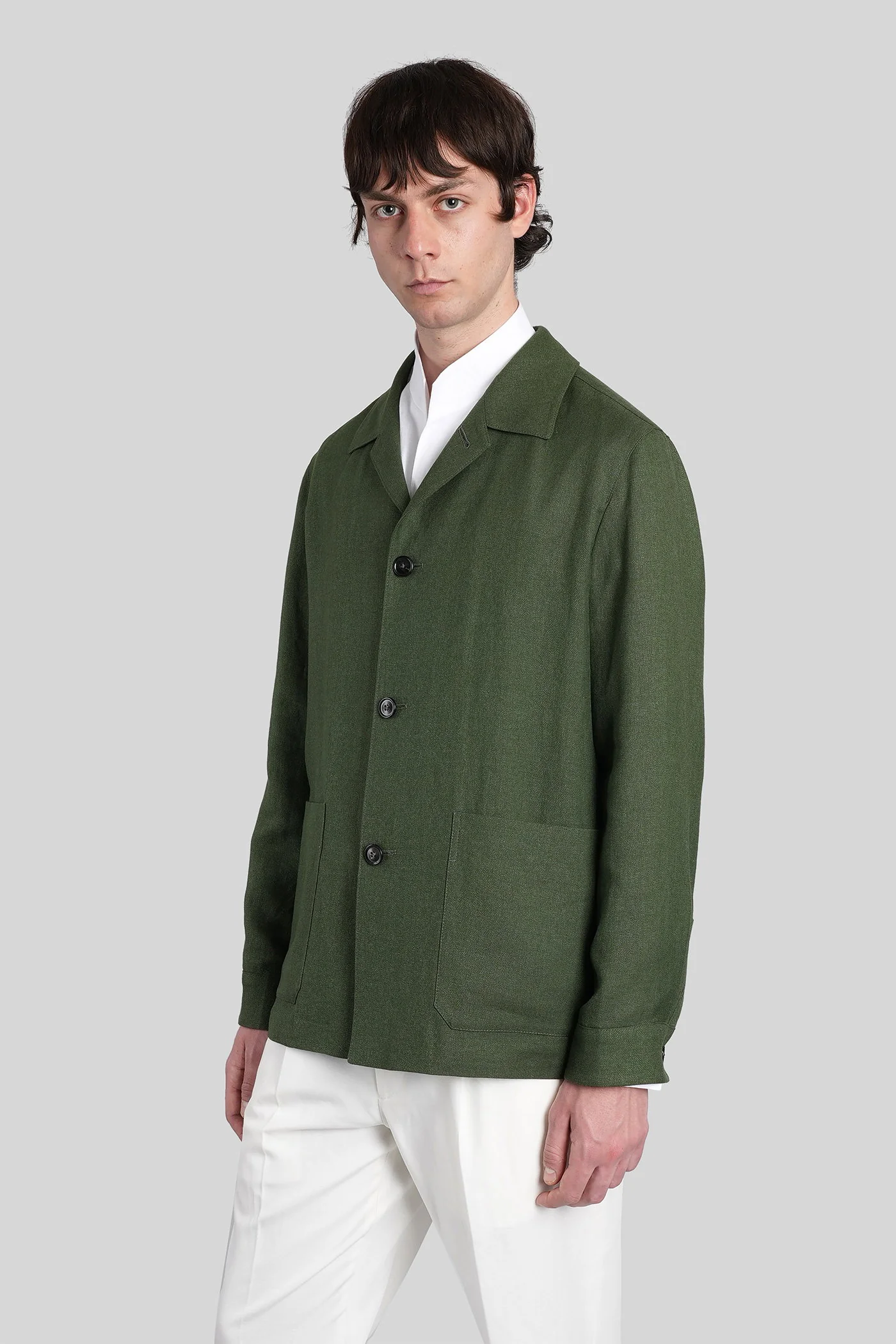 Casual jacket in green linen - Image 4