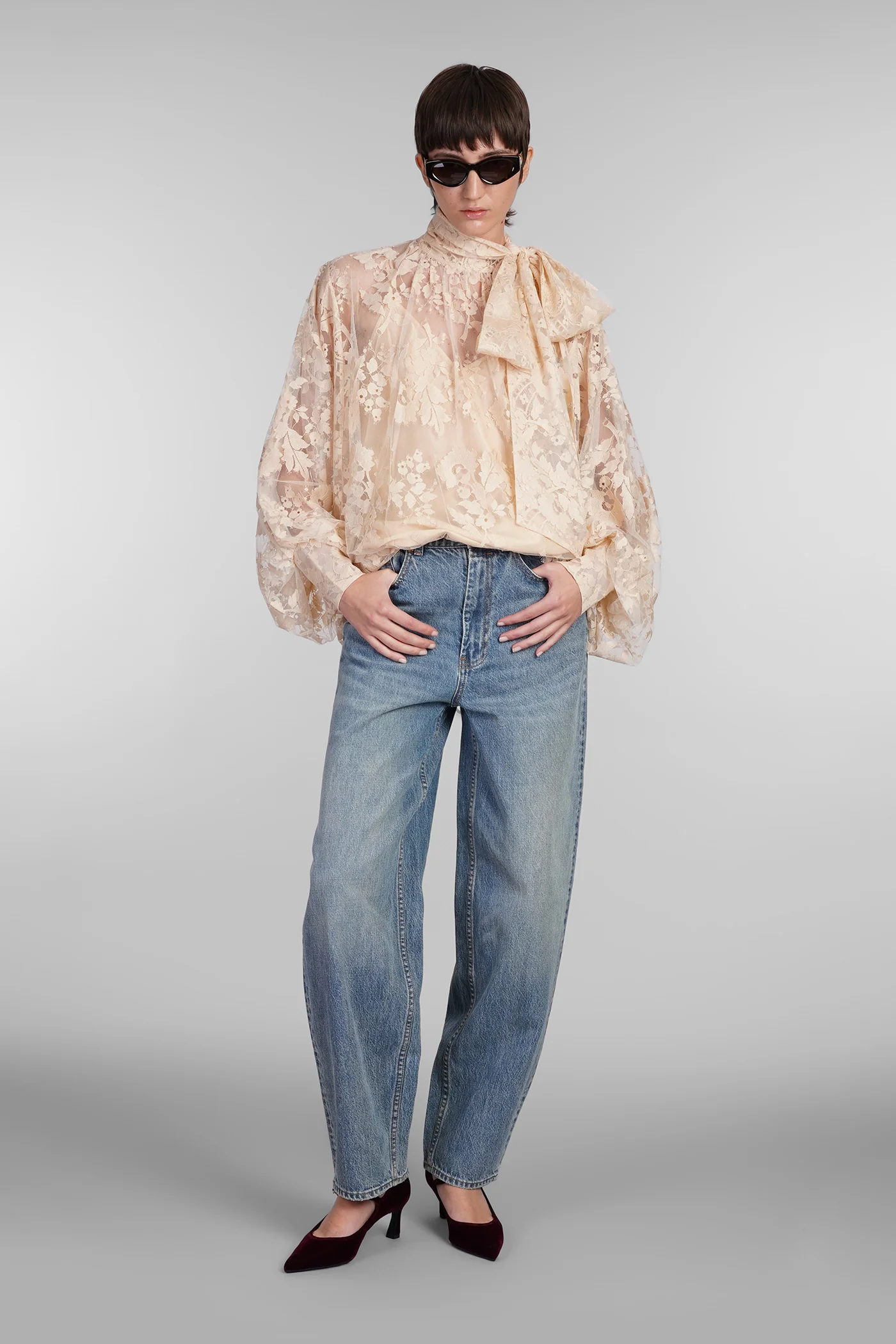 Blouse in beige cotton - Image 2