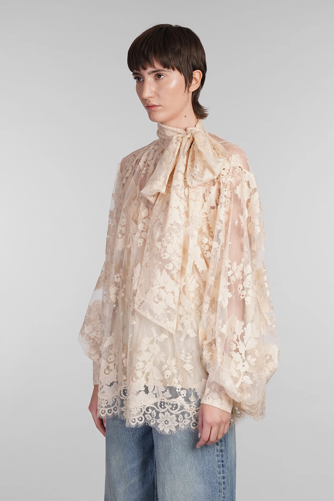 Blouse in beige cotton - Image 4
