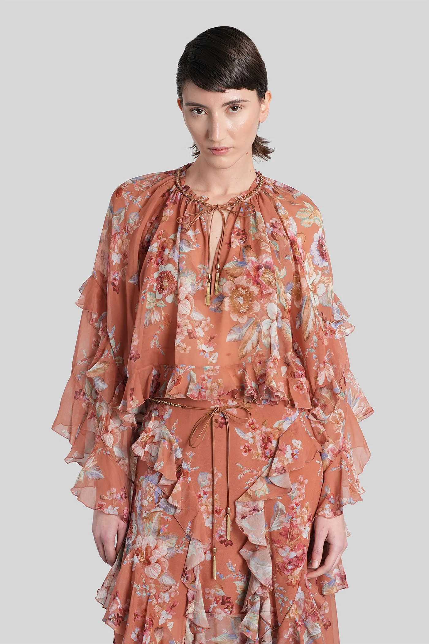 Blouse in brown cotton