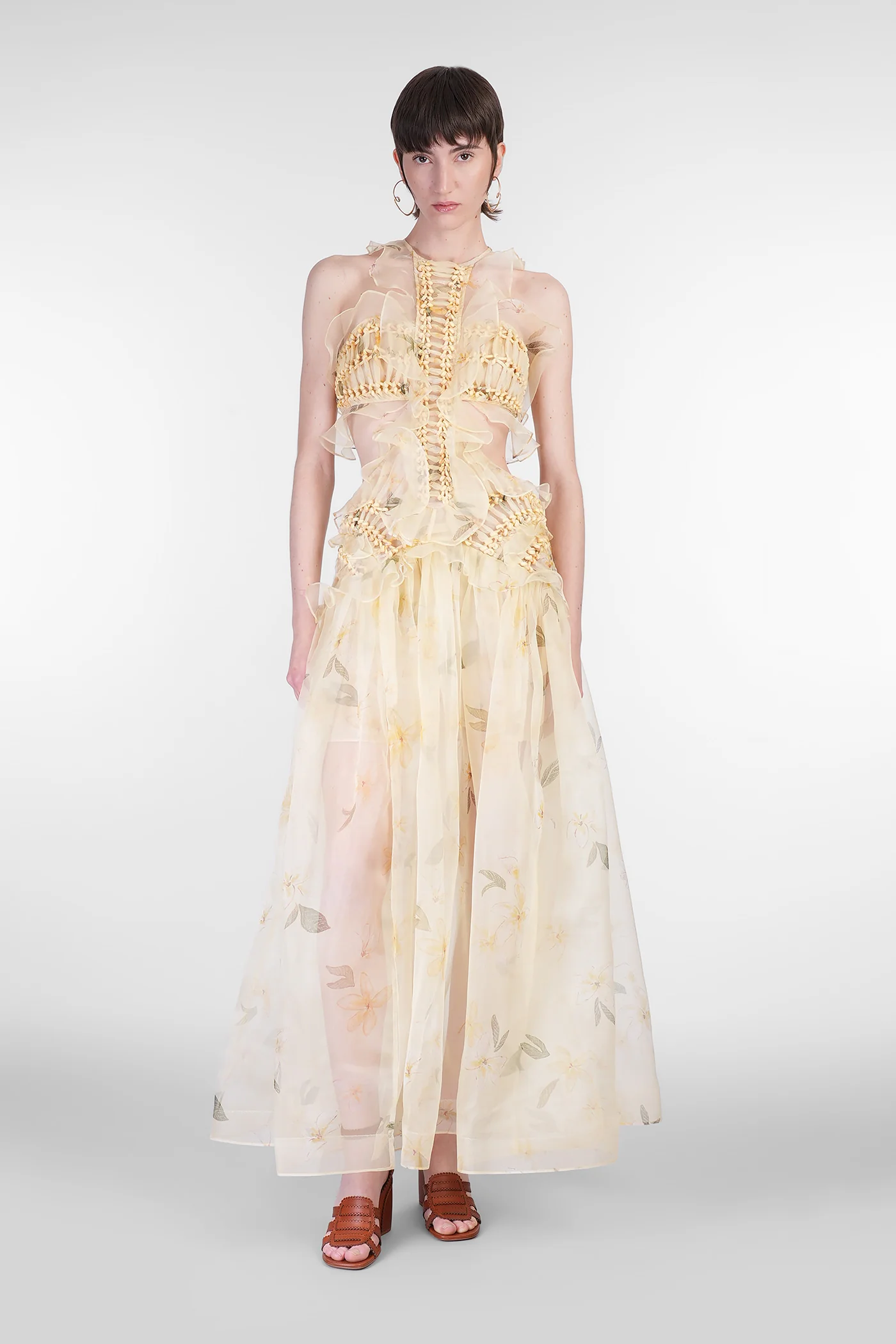 Long dress in yellow silk