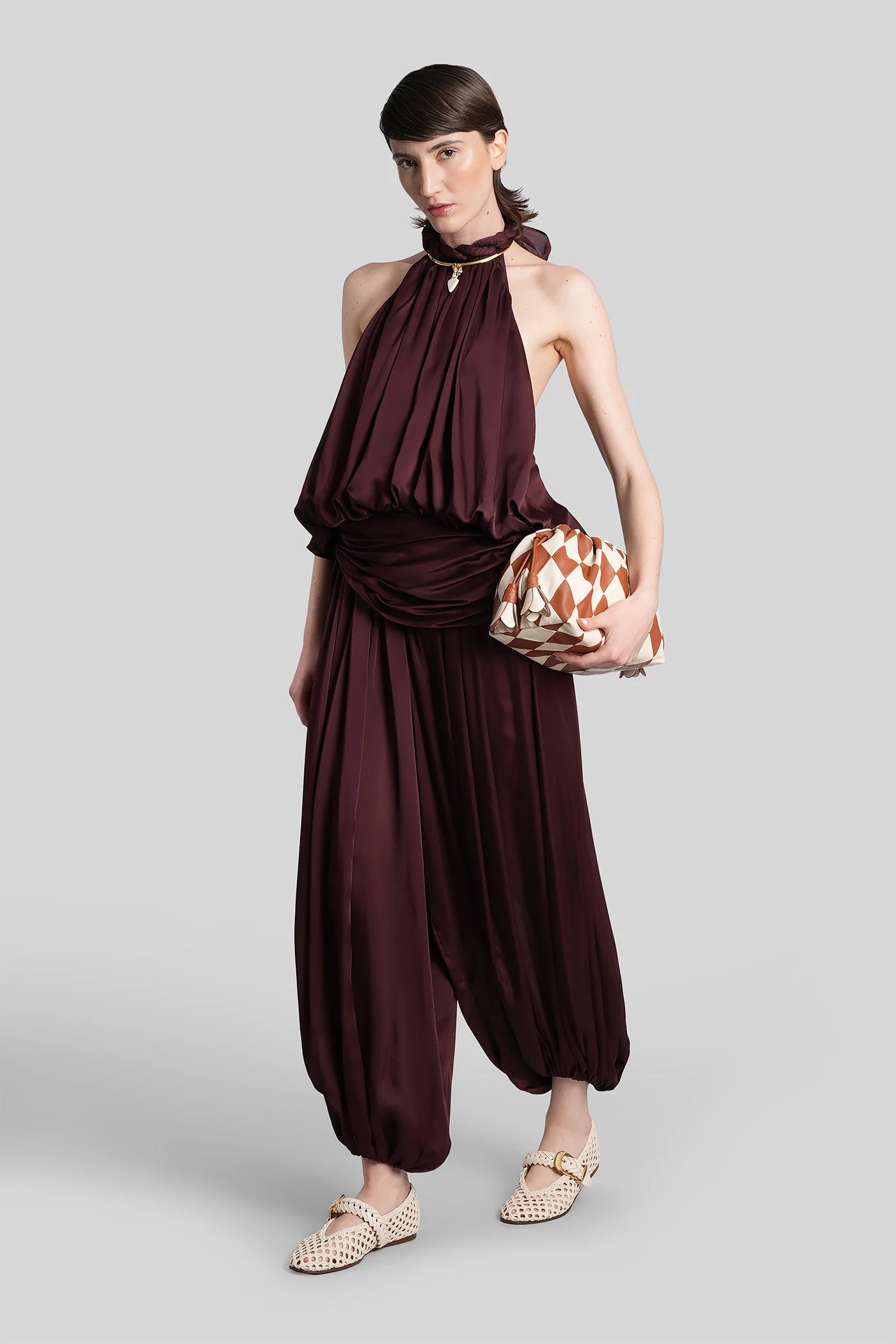 Pants in bordeaux silk - Image 2