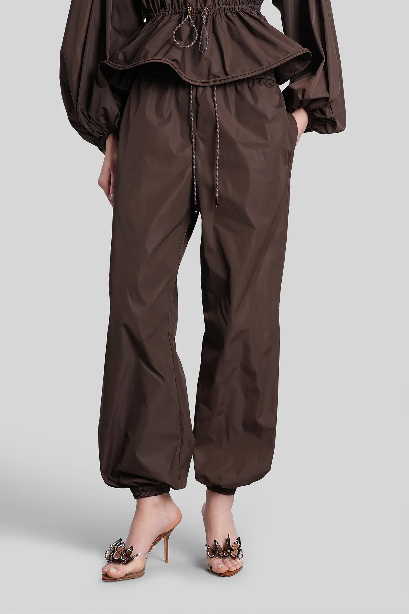 Pants in brown nylon