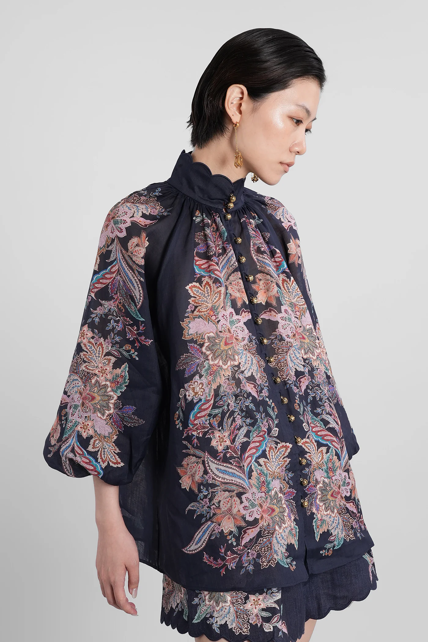 Shirt in blue ramie